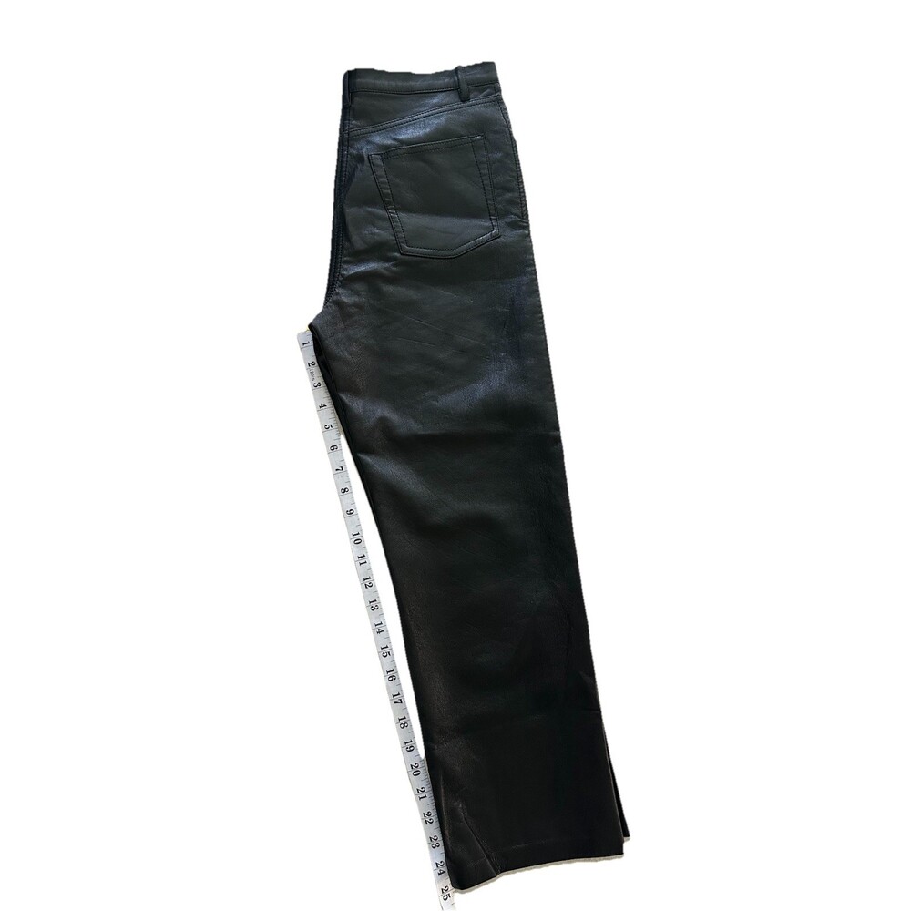 Wilfred Black Faux Leather Straight Pants High Rise Pockets Button Zip Closure - Picture 4 of 9
